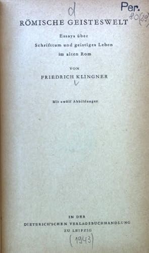 Seller image for Rmische Geisteswelt : Essays ber Schrifttum u. geistiges Leben im alten Rom. Sammlung Dieterich ; Bd. 29 for sale by books4less (Versandantiquariat Petra Gros GmbH & Co. KG)