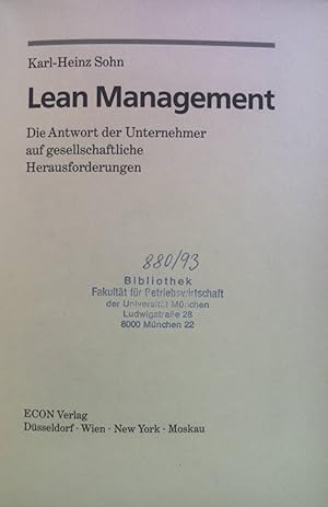 Bild des Verkäufers für Lean-Management : die Antwort der Unternehmer auf gesellschaftliche Herausforderungen. zum Verkauf von books4less (Versandantiquariat Petra Gros GmbH & Co. KG)