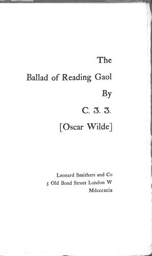 Seller image for The Ballad of Reading Gaol. By C.3.3. [Oscar Wilde]. 7th edition. for sale by WeBuyBooks