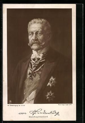 Bild des Verkufers fr Ansichtskarte Paul von Hindenburg, Reichsprsident mit Orden, Portrait zum Verkauf von Bartko-Reher