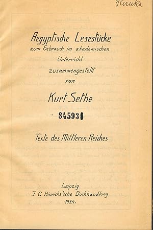 Bild des Verkufers fr gyptische Lesestcke zum Gebrauch im akademischen Unterricht. + Erluterungen zu den gyptischen Lesestcken. zum Verkauf von Augusta-Antiquariat GbR