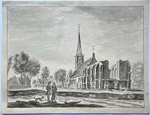 Antique drawing | The old protestant church of Zandvoort aan Zee, ca. 1780, 1 p.