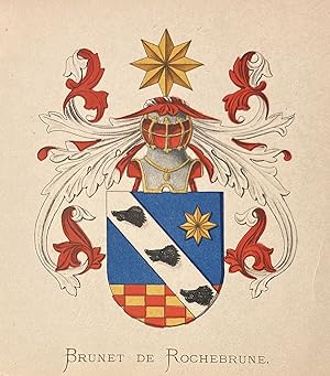 [Heraldic coat of arms] Coloured coat of arms of the Brunet de Rochebrune family, family crest, 1 p.