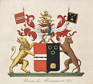 [Heraldic coat of arms] Coloured coat of arms of the de Brum de Miraumont family, family crest, 1 p.
