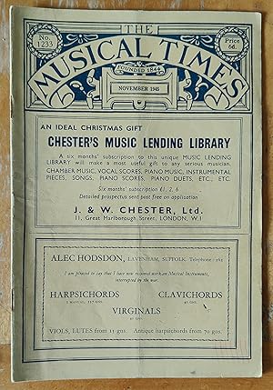 Bild des Verkufers fr The Musical Times November 1945 No.1233 / Henry Boys "Bela Bartok obituary" / W S Drew "Legato in Singing" / sheet-misic for "Welcome, Holy Babe (Godfrey Sampson)" / Bartok's"Concerto for Orchestra" zum Verkauf von Shore Books