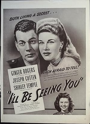 I'll Be Seeing You Trade Print Ad 1945 Ginger Rogers, Joseph Cotten, Shirley Temple