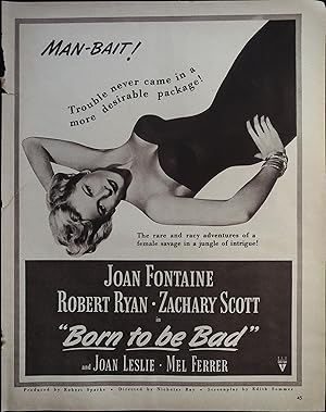 Immagine del venditore per Born to be Bad Trade Print Ad 1950 Joan Fontaine, Mel Ferrer, Robert Ryan venduto da AcornBooksNH