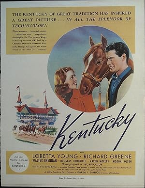 Imagen del vendedor de Kentucky Trade Print Ad 1938 Loretta Young, Richard Greene, Walter Brennan a la venta por AcornBooksNH