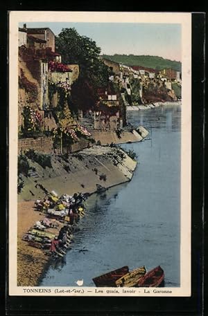 Carte postale Tonneins, Les quais, Lavoir, La Garonne