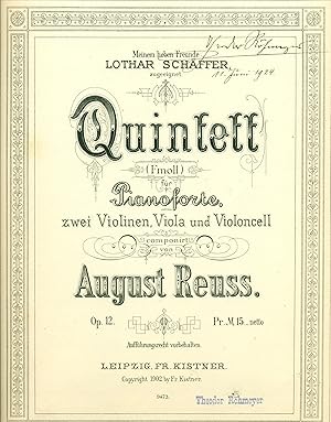 Reuss, August: Quintett (F moll) f?r Pianoforte, zwei Violinen, Viola und Violoncell. Op. 12 [Parts]