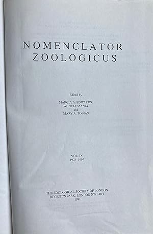 Nomenclator Zoologicus (vol. 9 only)