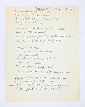 Ensemble complet du manuscrit et du tapuscrit de la chanson de Boris Vian intitulée "Veux-tu fout...