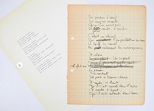 Ensemble complet du manuscrit et du tapuscrit de la chanson de Boris Vian intitulée "Un poisson d...