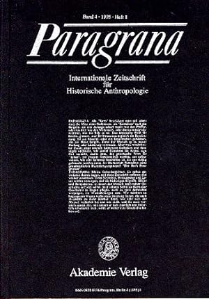 Aisthesis. Paragrana. Internationale Zeitschrift für Historische Anthropologie. Herausgegeben vom...