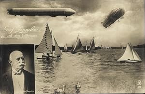 Ansichtskarte / Postkarte Ferdinand Graf von Zeppelin und seine Luftkreuzer, Segelyachten