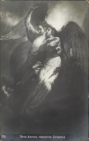 Künstler Ansichtskarte / Postkarte Engel rettet eine Frau, Schutzengel, Dämonen