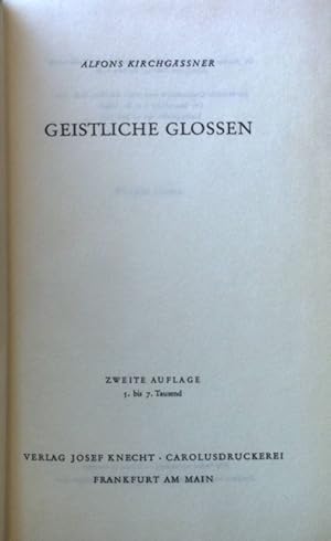 Seller image for Geistliche Glossen. for sale by books4less (Versandantiquariat Petra Gros GmbH & Co. KG)