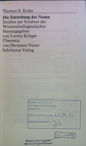 Seller image for Die Entstehung des Neuen : Studien zur Struktur der Wissenschaftsgeschichte. for sale by books4less (Versandantiquariat Petra Gros GmbH & Co. KG)