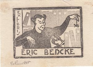 Seller image for Ex Libris Eric Benke. Teufel an Mikroskop vor Bcherwand. for sale by Antiquariat  Braun