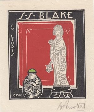 Seller image for Ex Libris S. S. Blake. Vor Buch stehende Asiatin und Urne. for sale by Antiquariat  Braun