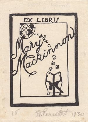 Seller image for Ex Libris Mary Mackinnon. In Sessel sitzend Lesende und von Globus herabrieselnde Exlibris. for sale by Antiquariat  Braun