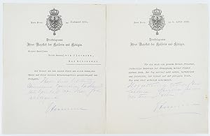 [Zwei Brieftelegramme mit jeweils eigenhändigem Zusatz von Hermine von Preußen an General Karl vo...