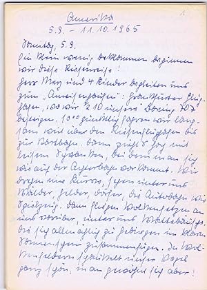 Amerika-Reise 5.9.-11.10. 1965. Handgeschriebene Reisebeschreibung.