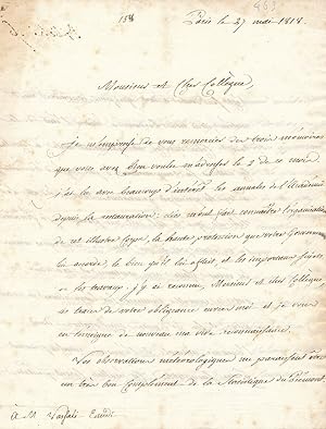 Jean-Baptiste-Gaspard ROUX DE ROCHELLE : Intéressante lettre de remerciement pour l’envoi de troi...
