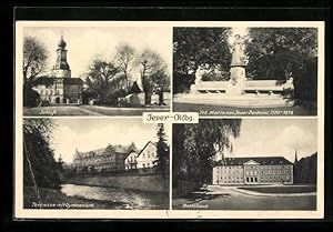 Image du vendeur pour Ansichtskarte Jever /Oldbg., Schloss, Terrasse mit Gymnasium, Frl. Maria von Jever-Denkmal 1500-1575, Amtshaus mis en vente par Bartko-Reher