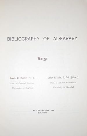Bild des Verkufers fr Mu' allafat al-Farabi / Bibliography of Al-Faraby. zum Verkauf von Antiquariat Carl Wegner