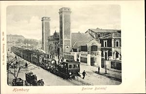 Ansichtskarte / Postkarte Hamburg Mitte Hammerbrook, Berliner Bahnhof, Dampflok, Gleisseite