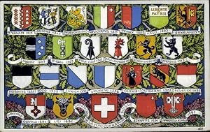 Wappen Ansichtskarte / Postkarte Kantonswappen der Schweiz, Schwyz, Genf, Waadt, Tessin, Neuenbur...