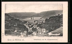 Ansichtskarte Marburg a. Lahn, Ketzerbach und ST. Elisabethkirche