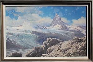 "Blick auf das Matterhorn" originale Gouache auf Malplatte ca.57x90cm; unten rechts signiert "R. ...