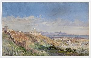 "Almeria mit Blick auf den Cabo de gata" originales Aquarell über Feder und Bleistift ca. 22,5x36...