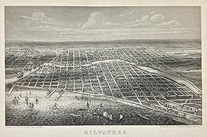 Rare Lettersheet Bird's Eye View of Milwaukee, WI. 1853 Lithograph