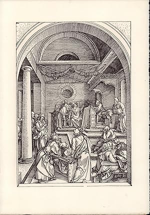 Seller image for Amslerdruck auf Bütten. Dürer. 1510. Jesus lehrt im Tempel. Aus dem Bilderzyklus "Das Marienleben" for sale by ANTIQUARIAT Franke BRUDDENBOOKS