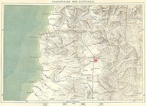 1894 Color Map of Valparaiso and Santiago in Chile