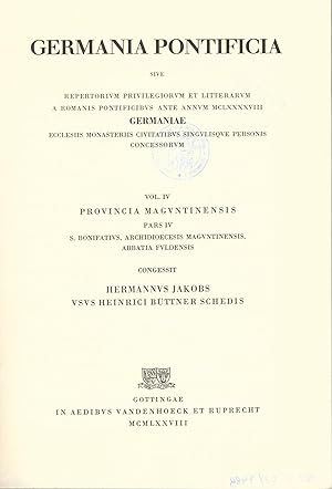 Imagen del vendedor de Germania Pontificia Vol. IV Provincia Maguntinensis Pars IV a la venta por avelibro OHG