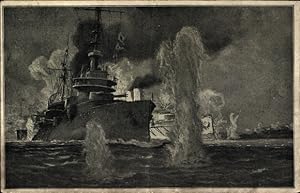 Künstler Ansichtskarte / Postkarte Teschinsky, Paul, englisch-französische Flotte, Schlacht von G...