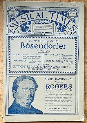 Imagen del vendedor de The Musical Times December 1, 1929 No. 1042 / Hubert J Foss "After-Thoughts On Delius" / Rutland Broughton "The Arts In Revolt III" / Paul Landormy "Roland Manuel" / F A Fuller-Maitland's "A Door-keeper of Music" reviewed / Dyneley Hussey "Stages In The History Of Opera: V - Gluck's Theory And Practice" / Ernest Fowles "The Associated Board Pianoforte Examinations For 1930" / Music in the Suburbs" / Music in Wales / Music in Ireland / Musical Notes from Abroad Berlin / Holland / Milan / New York and Vienna a la venta por Shore Books