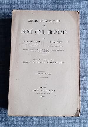 Bild des Verkufers fr Cours lmentaire de droit civil franais - T.1 zum Verkauf von Librairie Ancienne Zalc