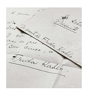 Image du vendeur pour Rare dclaration de Frida Kahlo, certifiant cinq de ses dessins  l encre pour un ami mis en vente par Le Manuscrit Franais