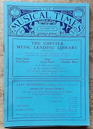 Immagine del venditore per The Musical Times November 1952 No.1317 / George Dyson "Of Organs and Organists" / Maud Thomason "The National Youth Brass Band" / Walter Emery Bach's Keyboard Partitas A Set of Composer's Corrections?" / Gramophone Notes / W R Anderson "Round about Radio" / London Concerts / Opera: Mozart To Gershwin / Three Choirs Festival / The Venice Festival venduto da Shore Books