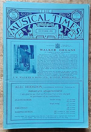 Seller image for The Musical Times December 1952 No.1318 / Bernard Stevens "A Visit to the Soviet Union" / Alan Bush "The Study and Teaching of Musical Composition" / Geraint Jones "Is the Organ a Musical Instrument?" / Gerald Hayes "The Galpin Society" / New Choral Music / sheet-music of "Songs of praise the Angels sang" by Montgomery / Thiman / "'A Masked Ball' at Covent Garden" - Professpr Dent's new English translation / 'Hymnus Paradisi' In Germany / Music in the Foreign Press for sale by Shore Books