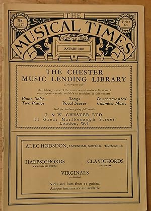 Imagen del vendedor de The Musical Times January 1949 No.1271 / Wilhelm Altmann "The Trials of a Musical Bibliographer" / Rollo Myers' 'Erik Satie' reviewed by William McNaught / Gramophone Notes / W R Anderson "Round about Radio" / Richard Capell's Schubert Translations / Reginald Hunt "Music in Worship The Swing of the Pendulum" a la venta por Shore Books