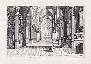 "Templum Introspicientibus modernum" / Inside view of a church with a woman praying