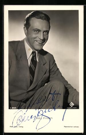 Ansichtskarte Schauspieler Willy Fritsch, im Anzug mit gestreifter Krawatte, Autograph