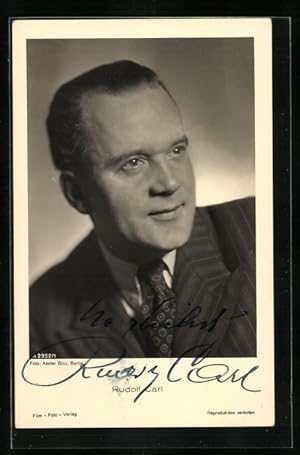 Ansichtskarte Schauspieler Rudolf Carl mit Blick zur Seite im Anzug, Autograph