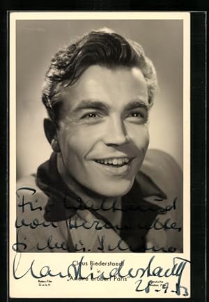 Ansichtskarte Schauspieler Claus Biederstaedt in Ariette erobert Paris, Autograph
